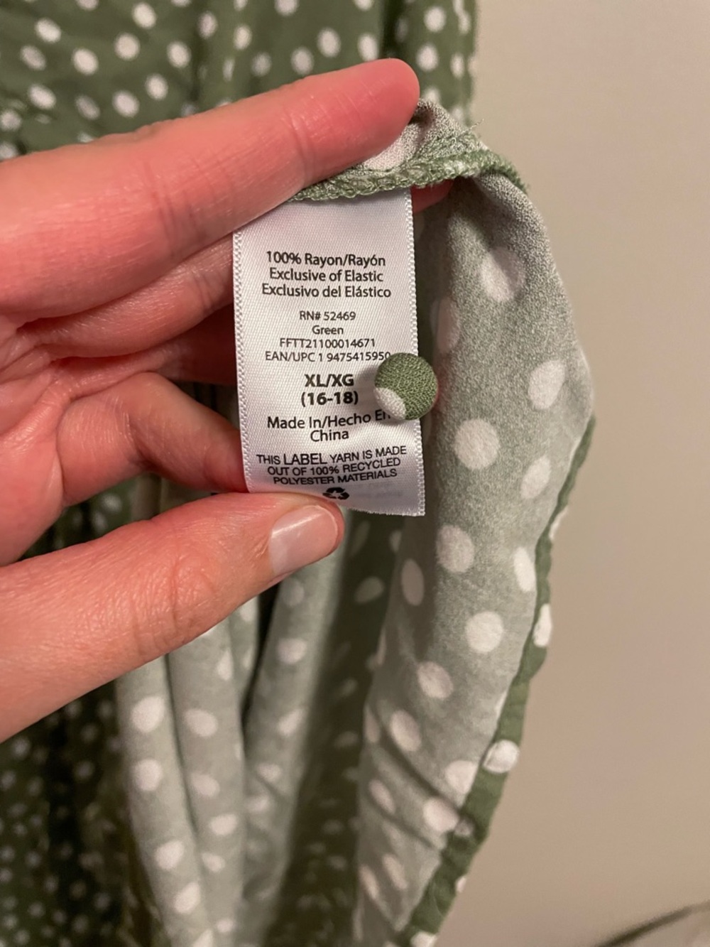 Time and Tru - Olive Green Polka Dot Midi Dress - Size XL - Picture 4 of 8